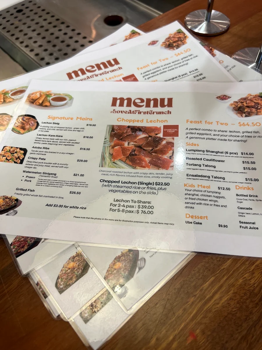 Menu, Charcoal & Crisp Lechon Sydney