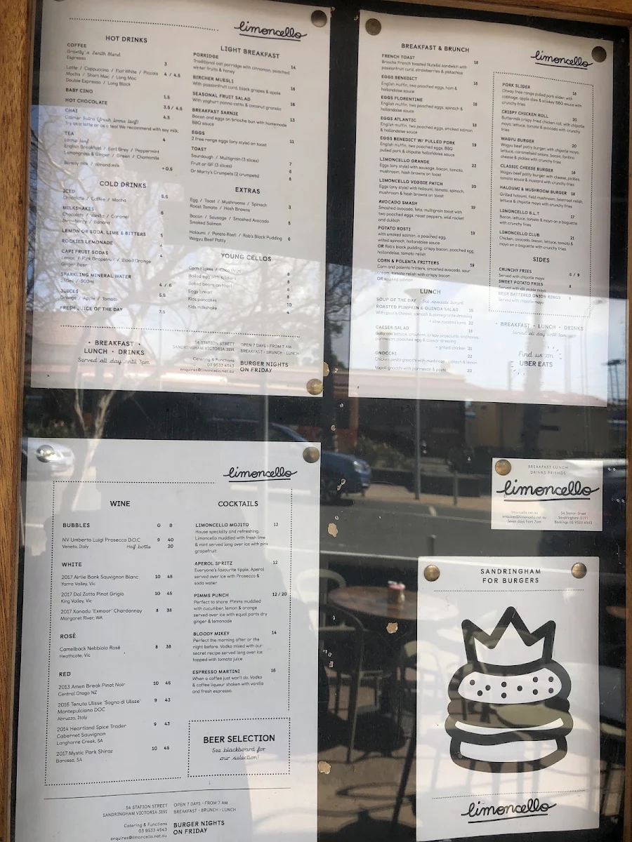 Menu, Cafe Limoncello