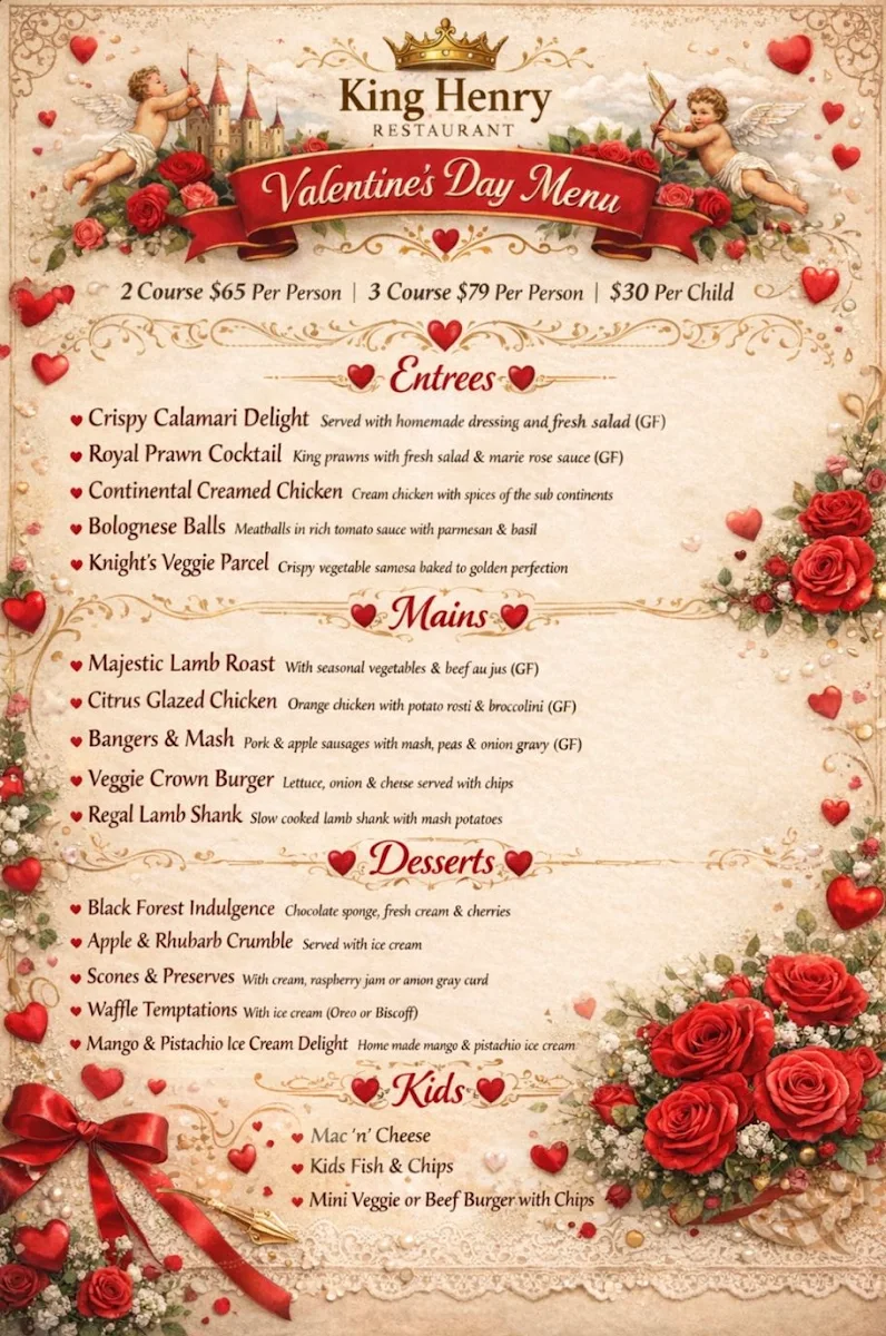 Menu, King Henry’s Restaurant
