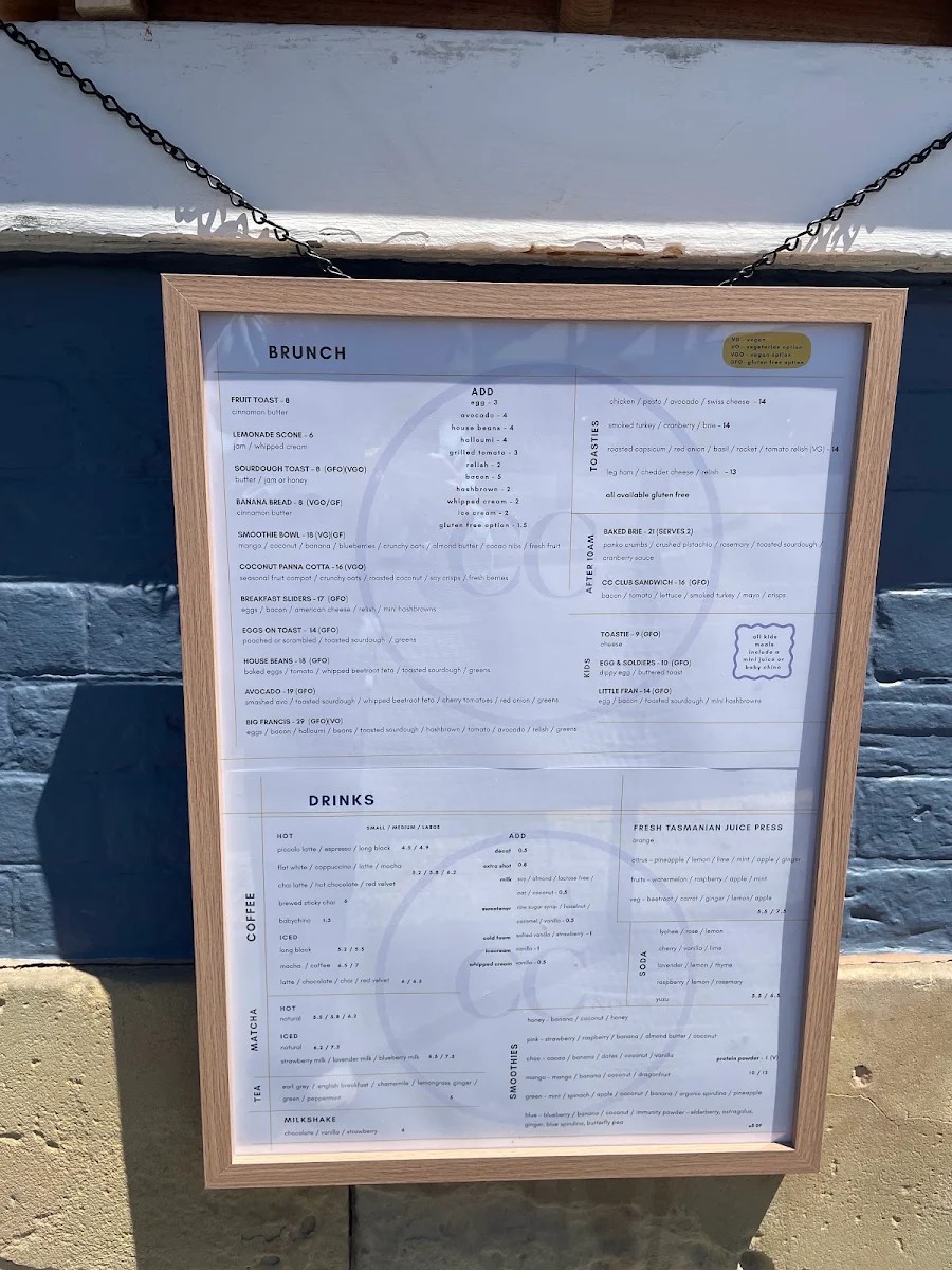 Menu, CC and co cafe
