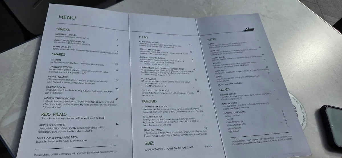 Menu, The Ship Inn