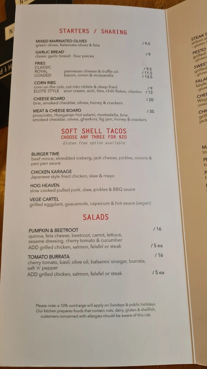 Menu, The Ship Inn