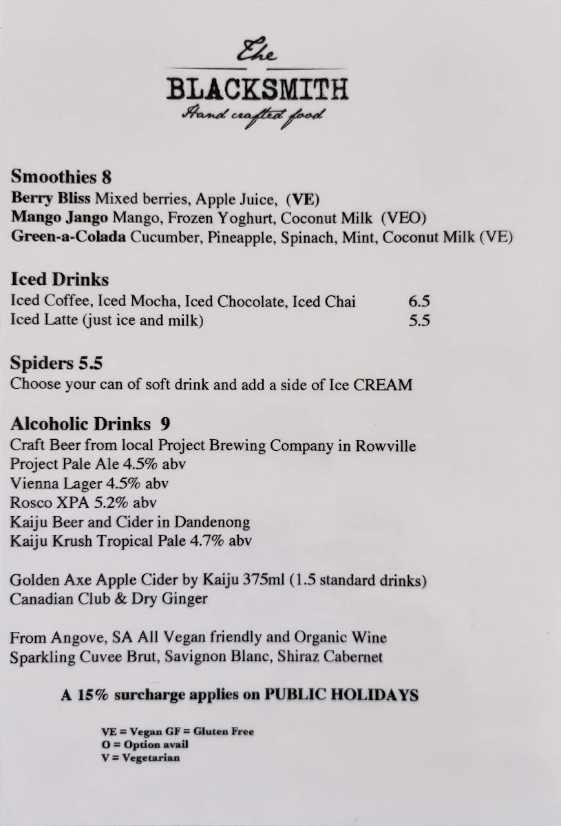 Menu, The Blacksmith