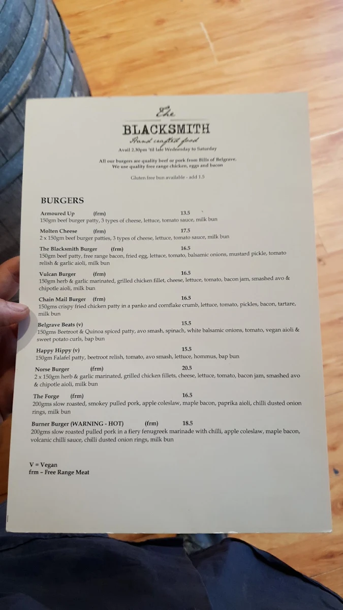 Menu, The Blacksmith