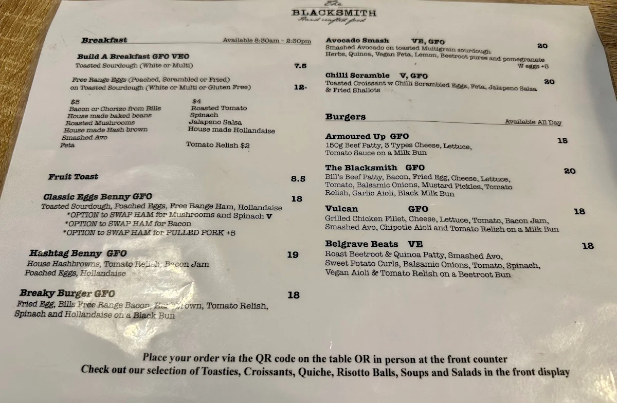 Menu, The Blacksmith