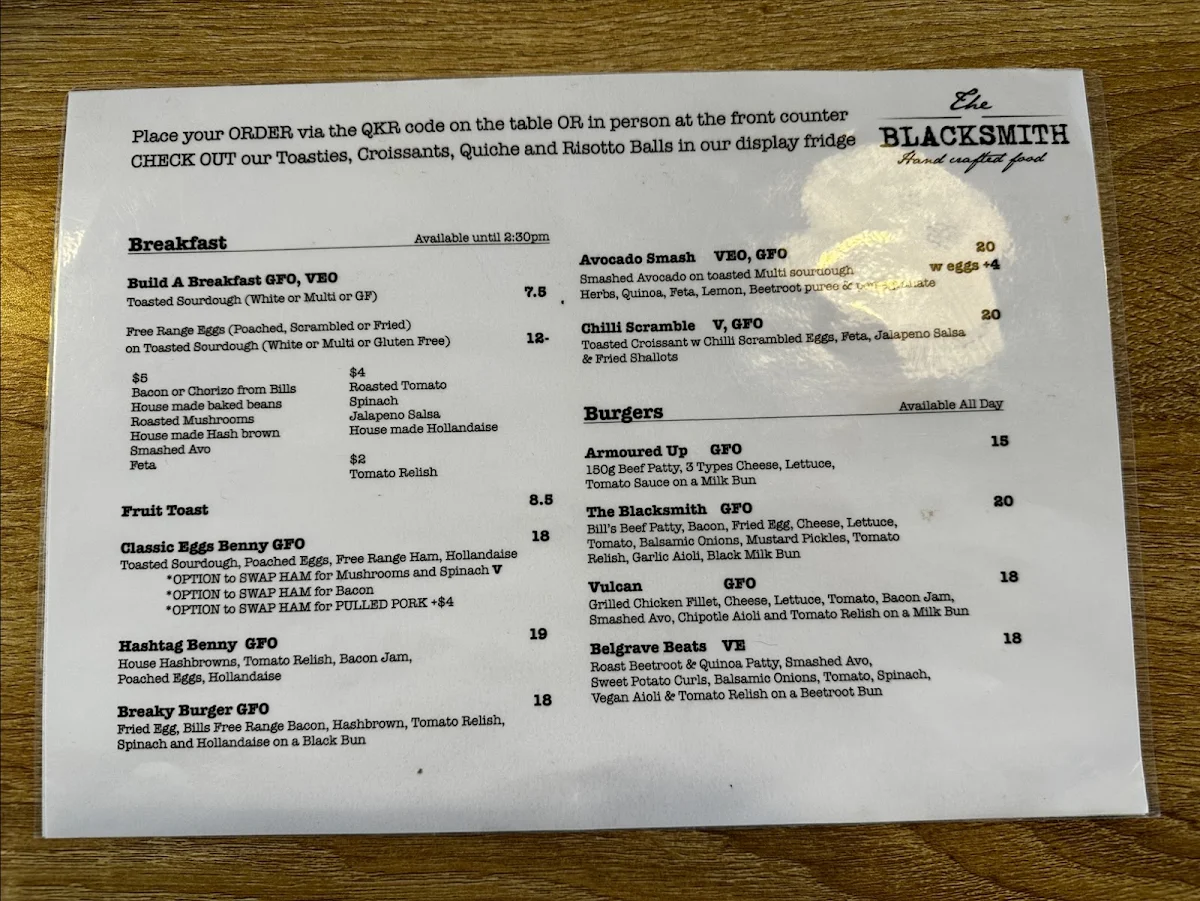Menu, The Blacksmith