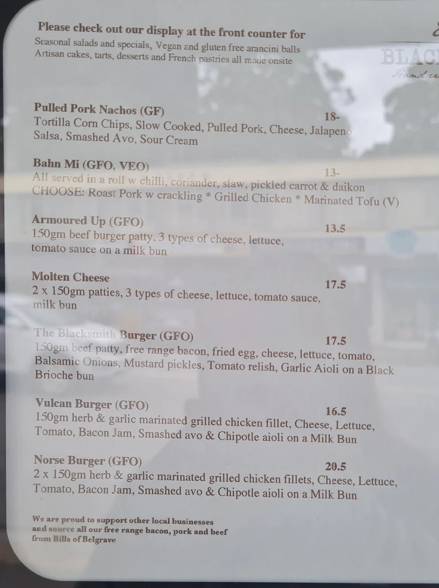 Menu, The Blacksmith