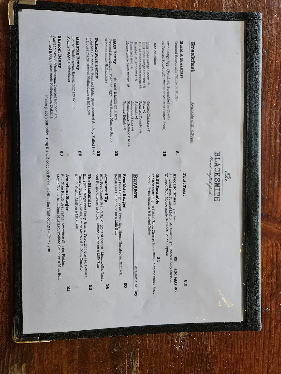Menu, The Blacksmith
