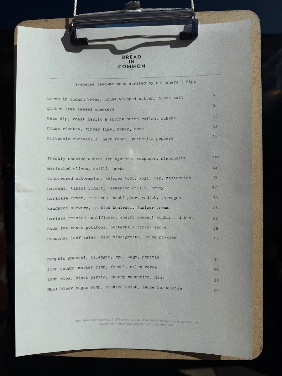 Menu, Bread in Common
