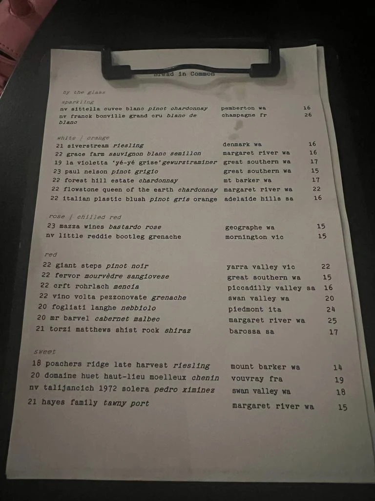 Menu, Bread in Common