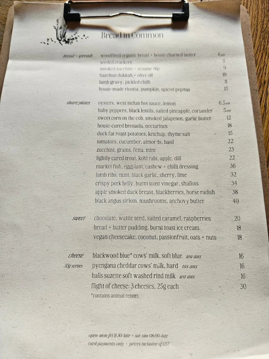 Menu, Bread in Common