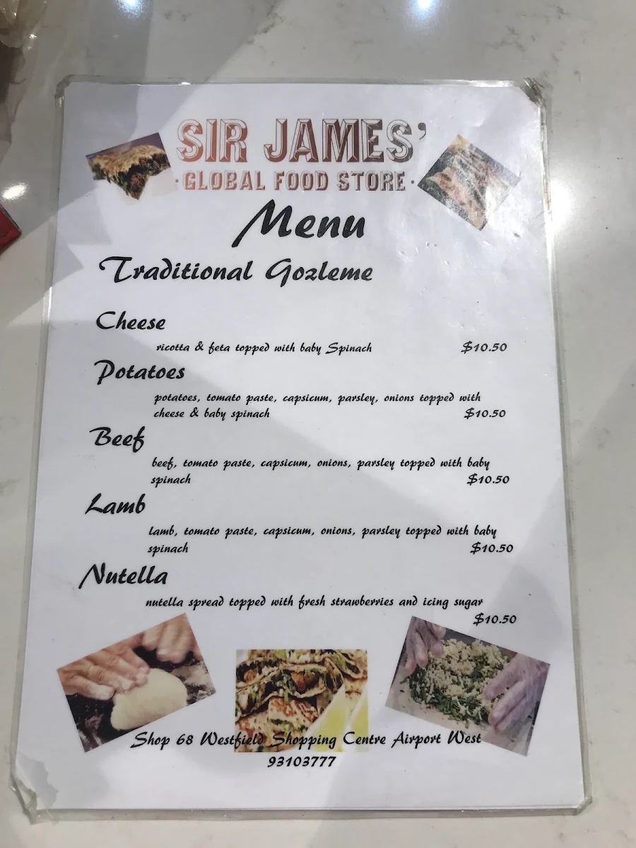 Menu, Sir James Global Food Store