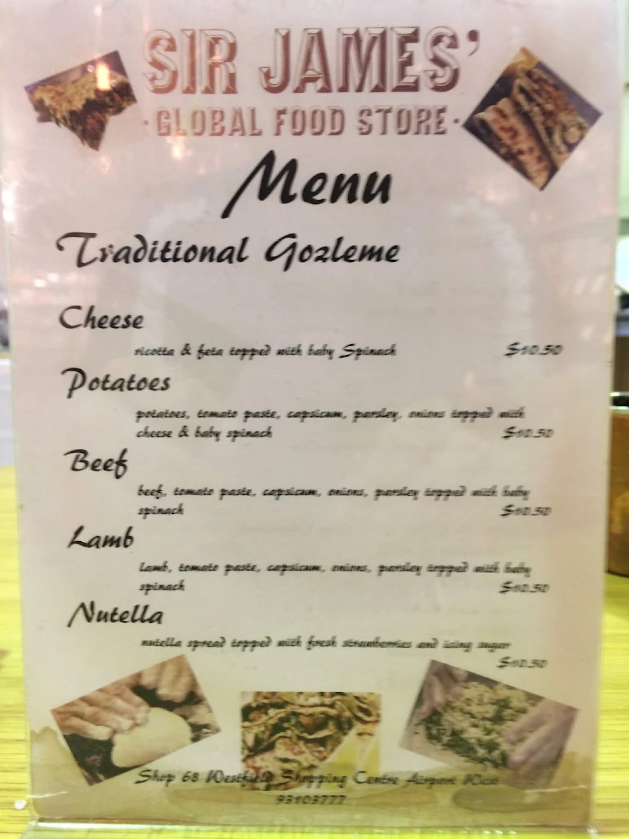 Menu, Sir James Global Food Store