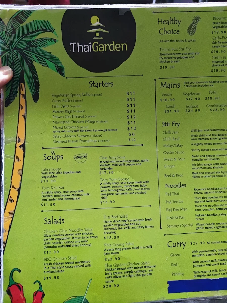 Menu, Thai Garden Restaurant