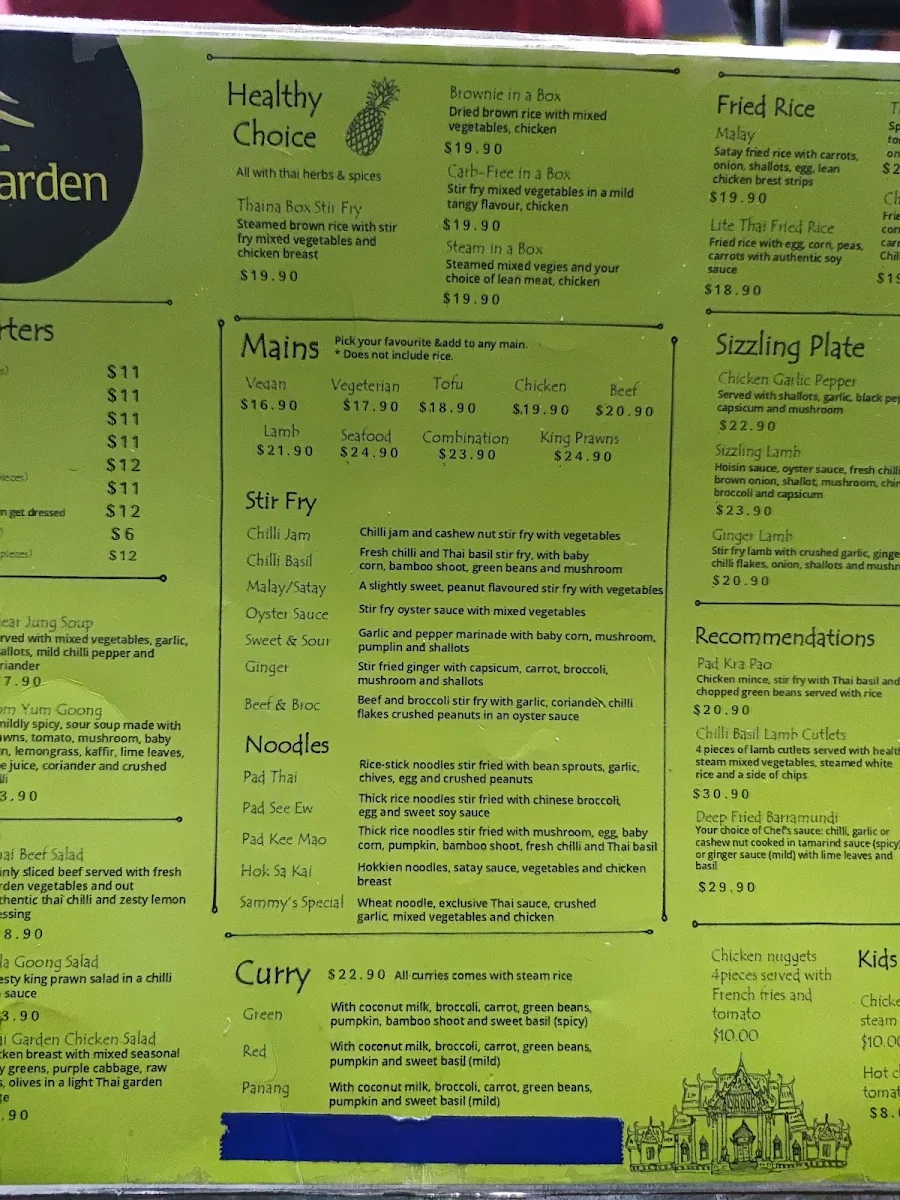 Menu, Thai Garden Restaurant