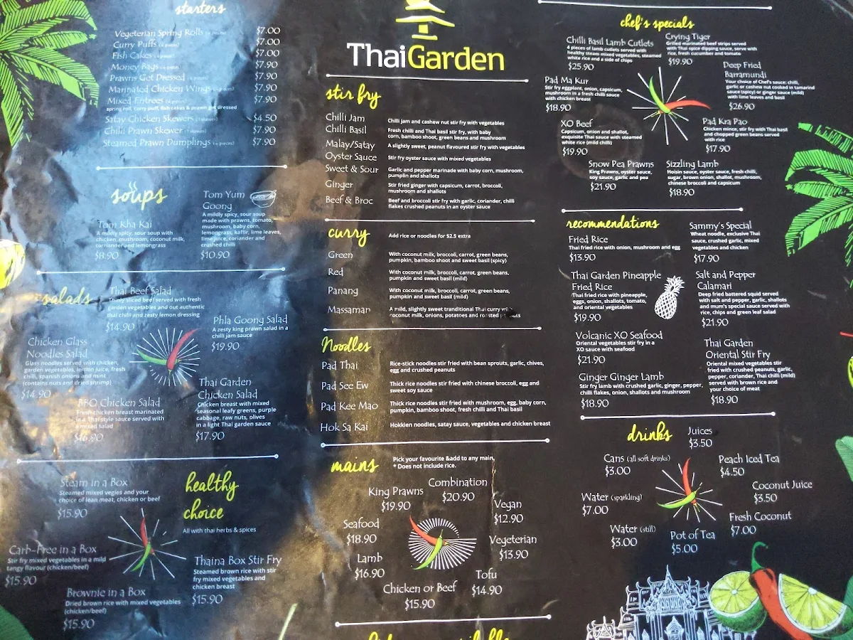 Menu, Thai Garden Restaurant