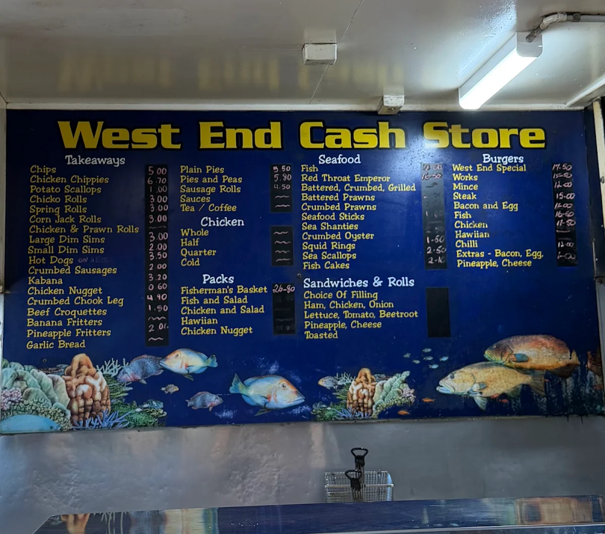Menu, West End Cash Store