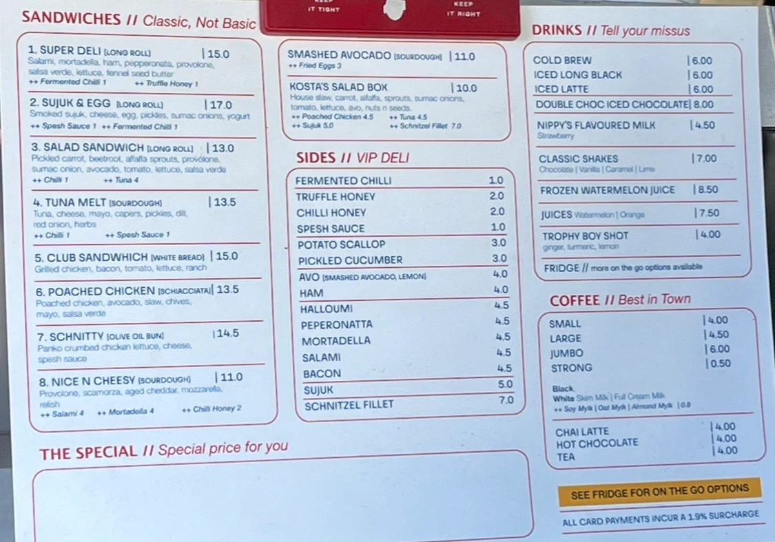 Menu, Kosta's Takeaway Rockdale