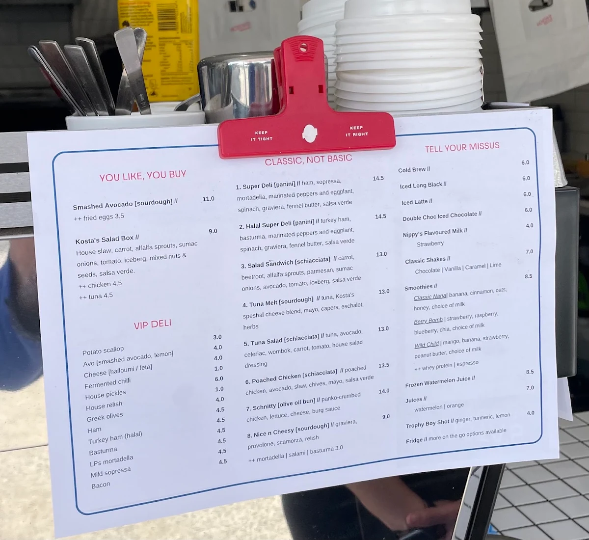 Menu, Kosta's Takeaway Rockdale