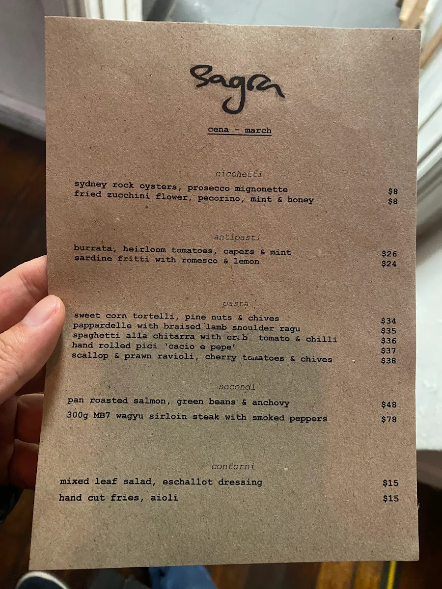 Menu, Sagra Restaurant