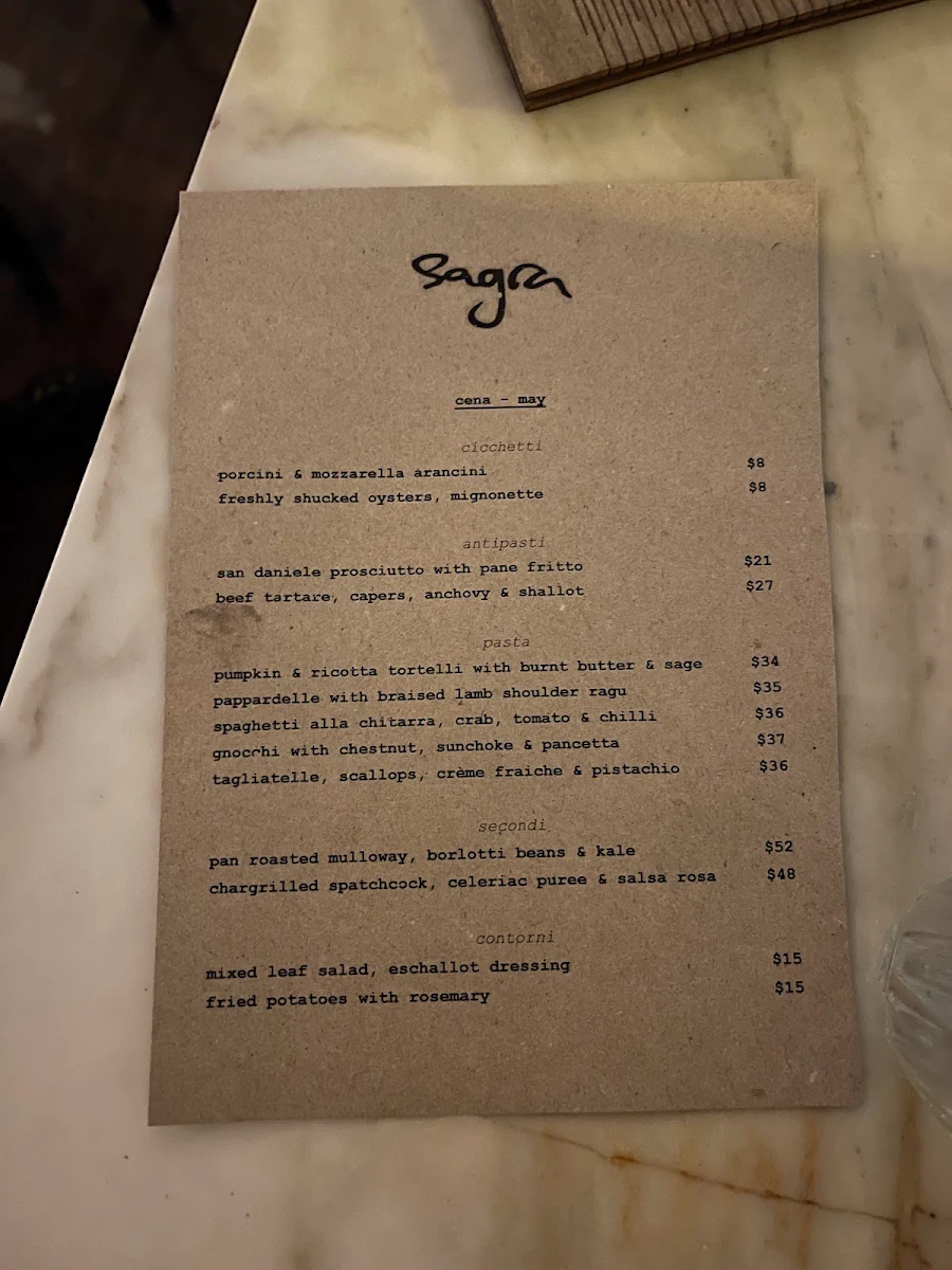 Menu, Sagra Restaurant