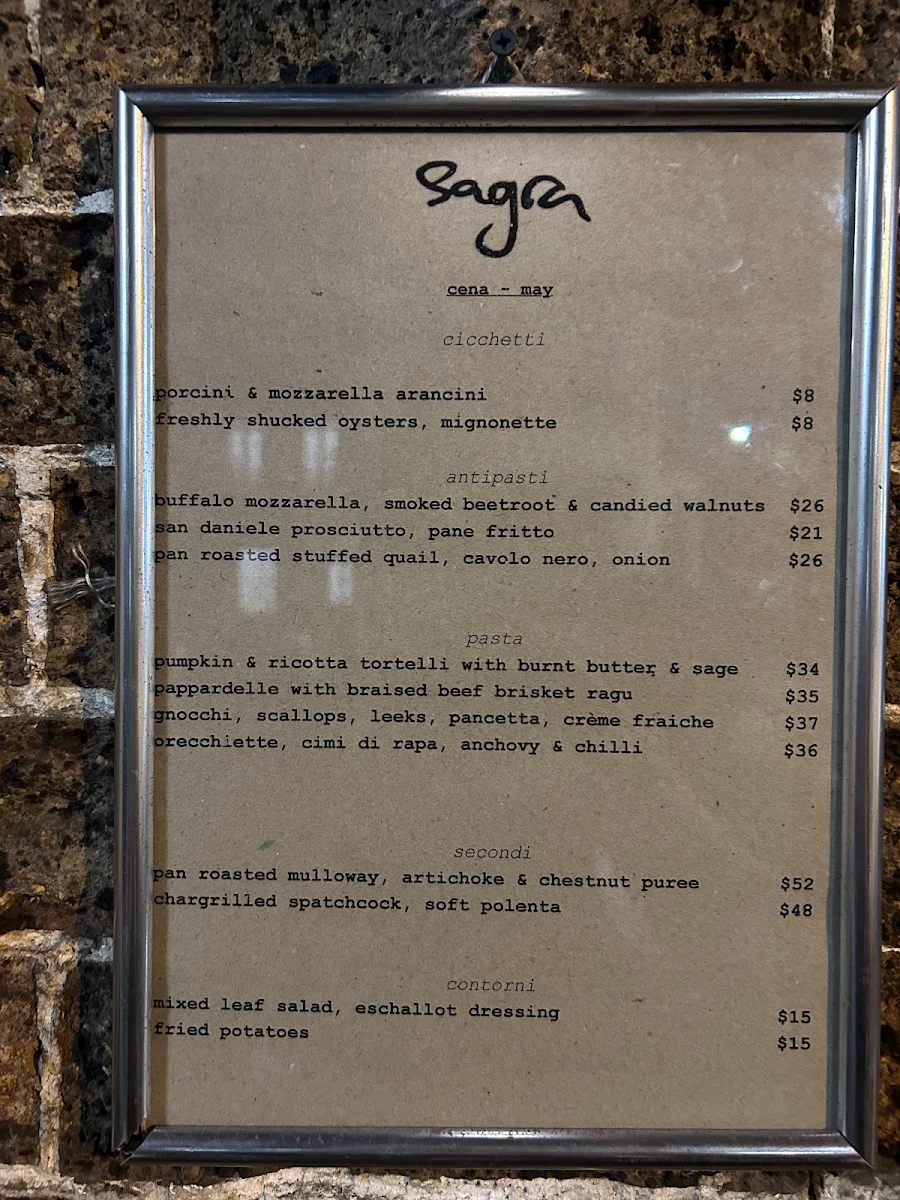 Menu, Sagra Restaurant