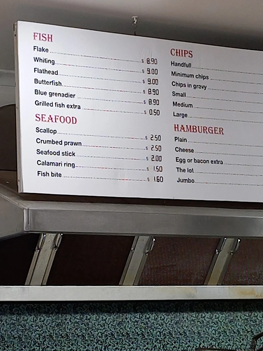 Menu, Dorothy Street Take Away