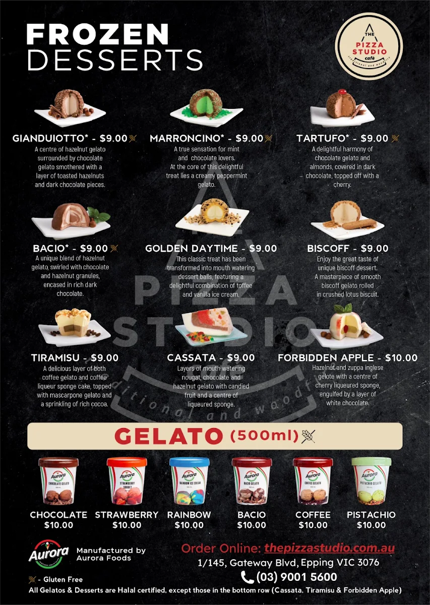 Menu, The Pizza Studio Cafe'