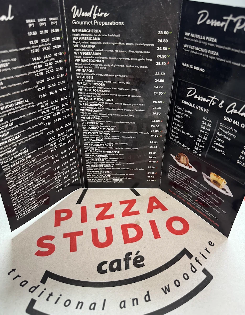 Menu, The Pizza Studio Cafe'