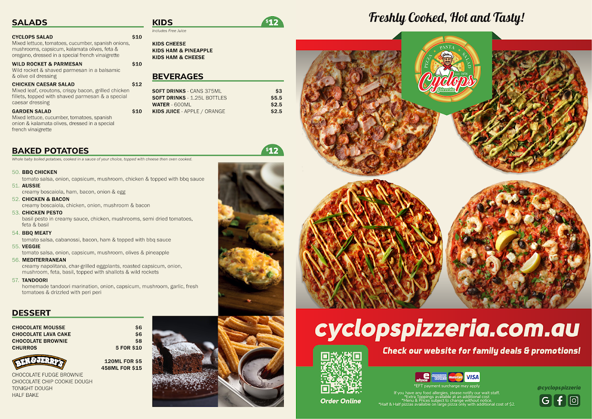 Menu, Cyclops Pizzeria