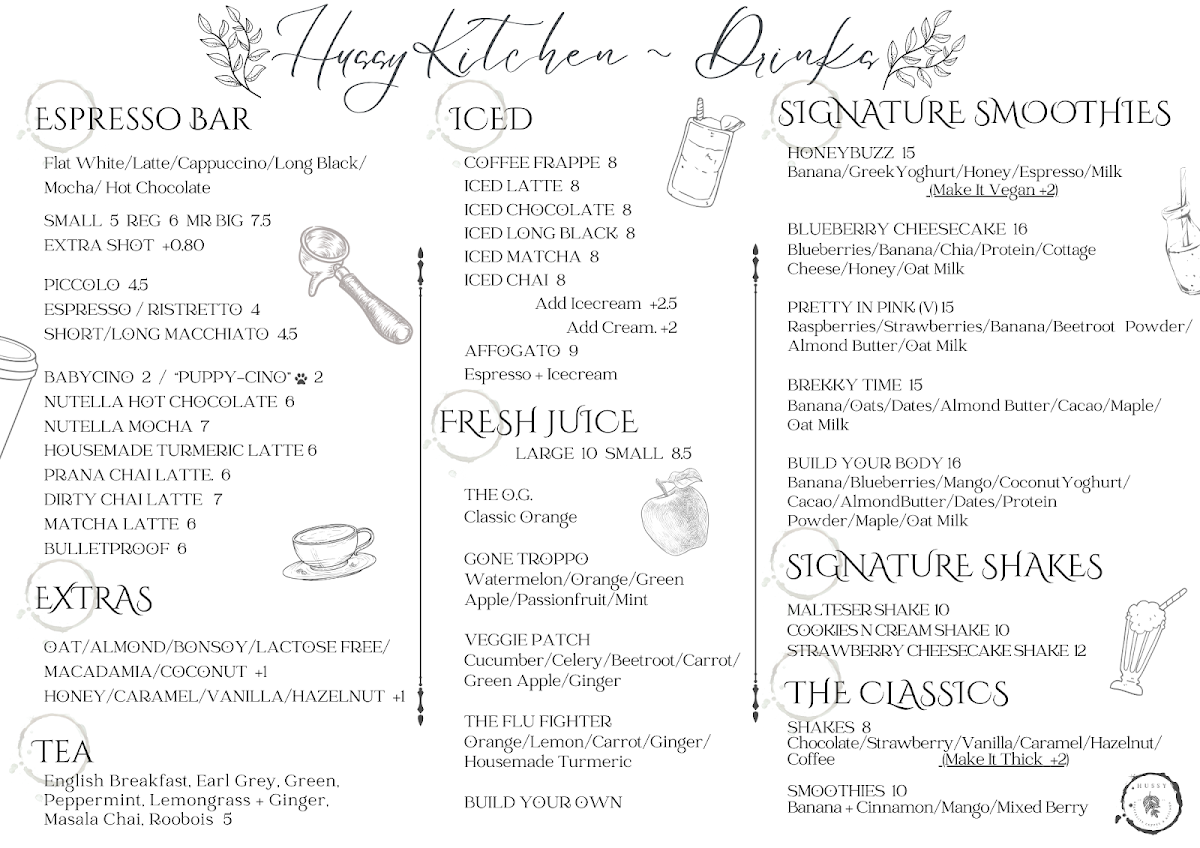 Menu, Hussy Speciality Coffee & Kitchen