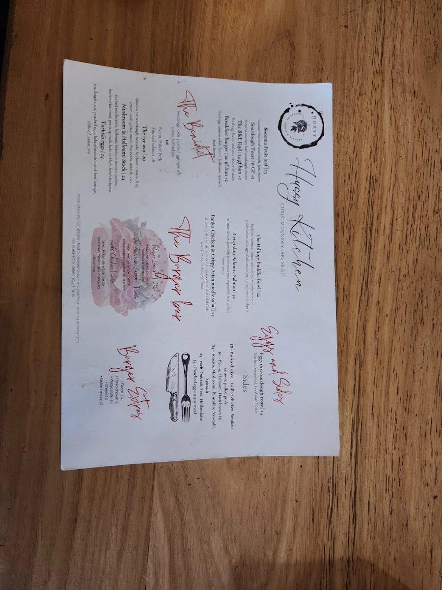Menu, Hussy Speciality Coffee & Kitchen