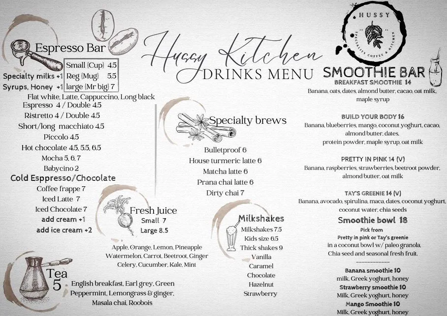 Menu, Hussy Speciality Coffee & Kitchen