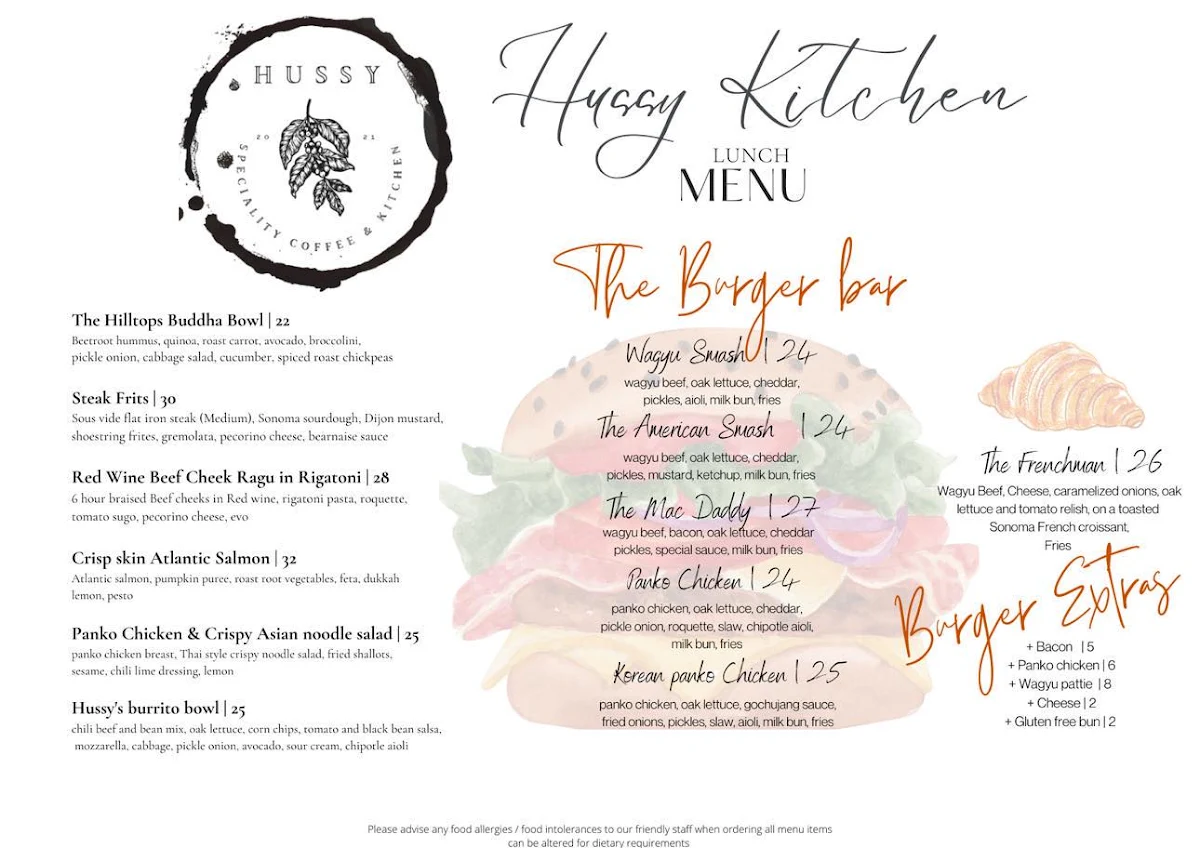 Menu, Hussy Speciality Coffee & Kitchen