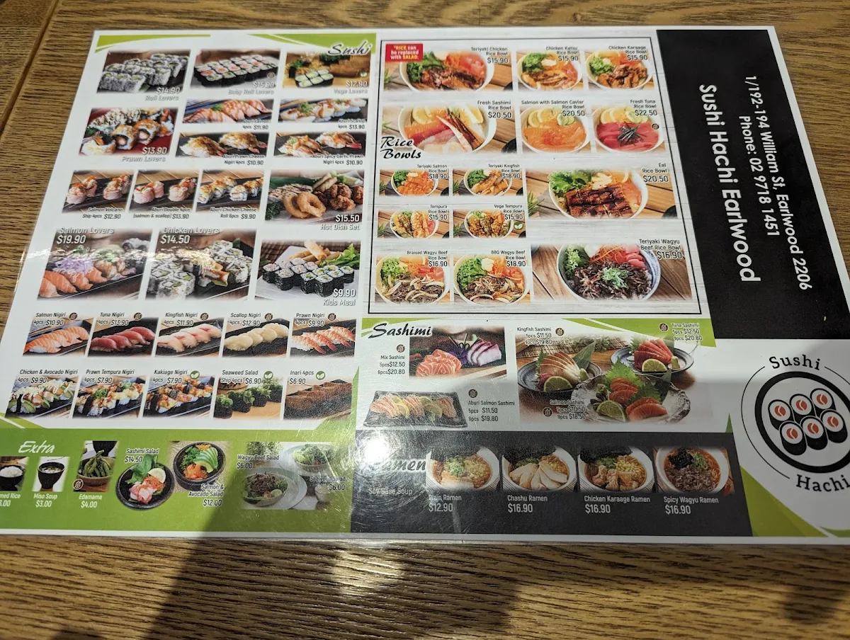 Menu, Sushi Hachi Earlwood