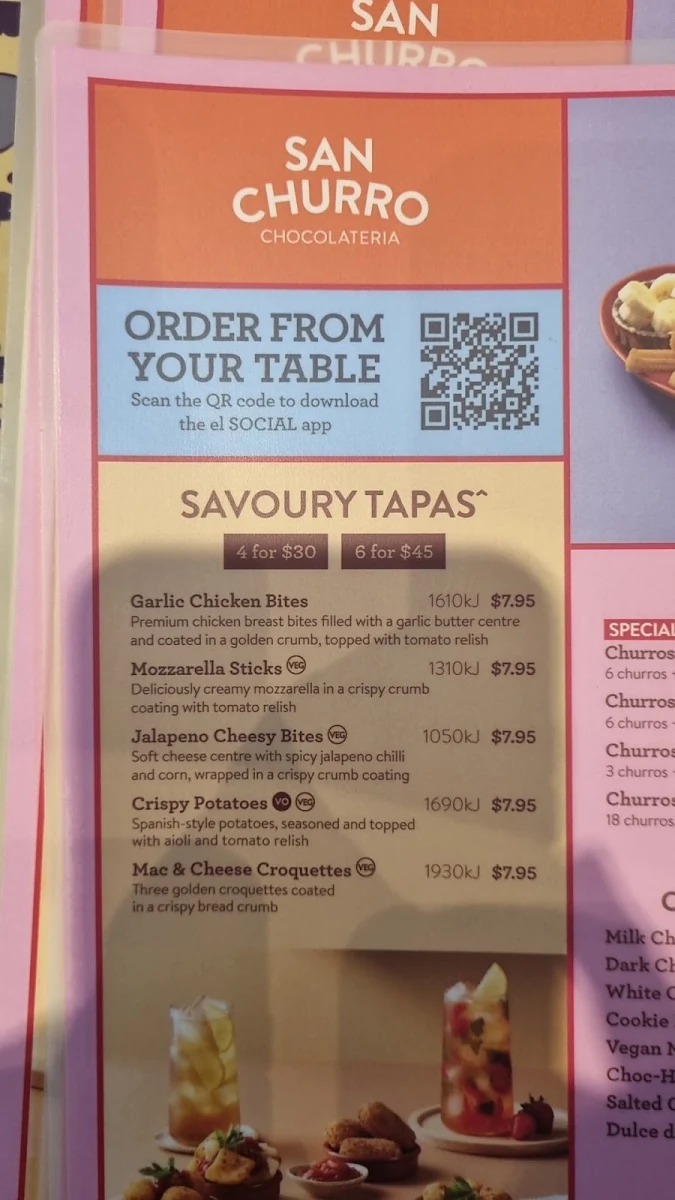 Menu, San Churro Cockburn