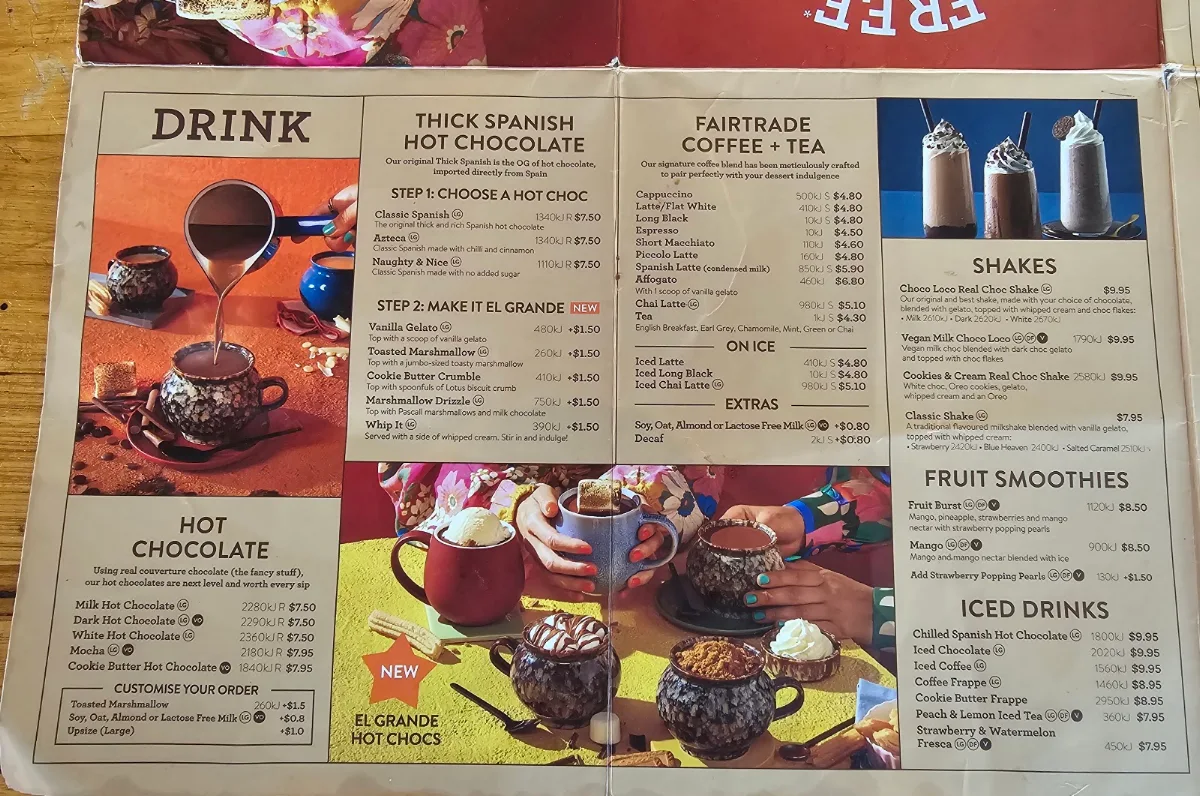 Menu, San Churro Cockburn