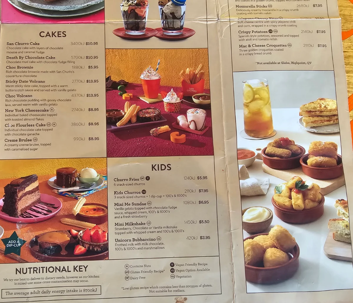 Menu, San Churro Cockburn