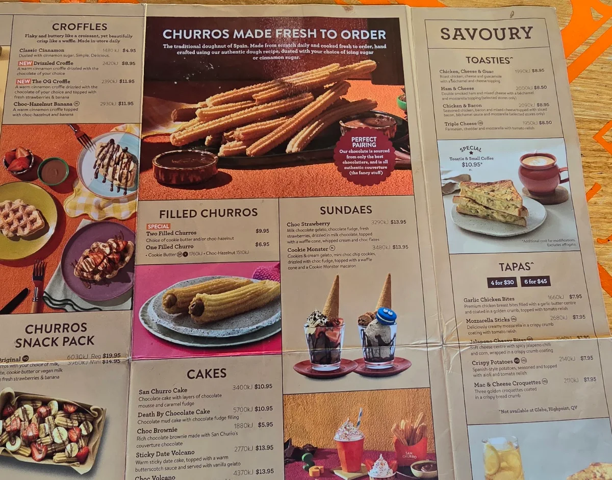 Menu, San Churro Cockburn