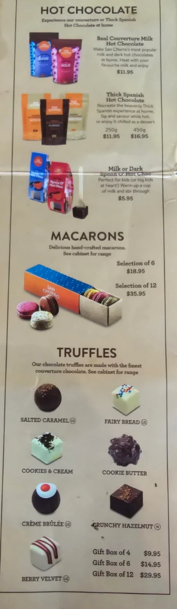 Menu, San Churro Cockburn