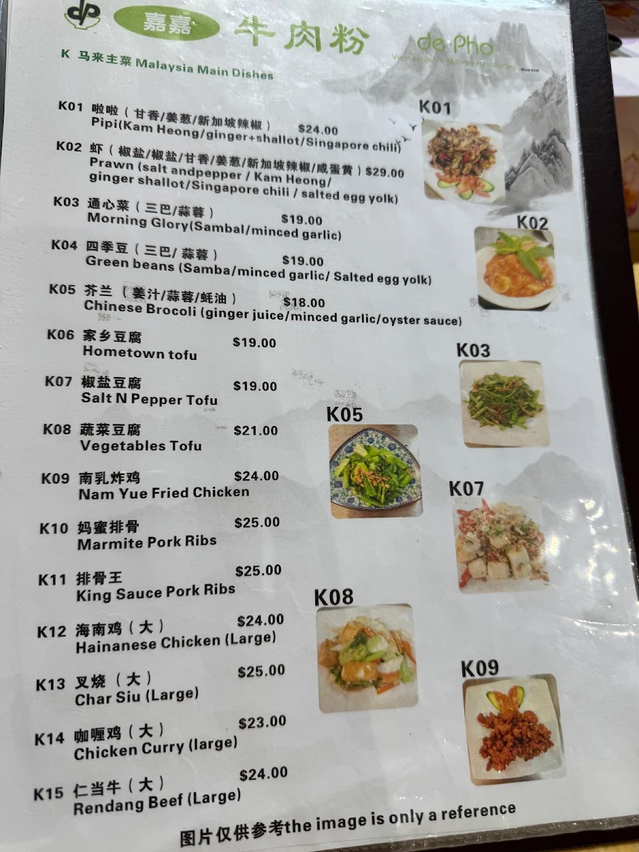 Menu, De Pho