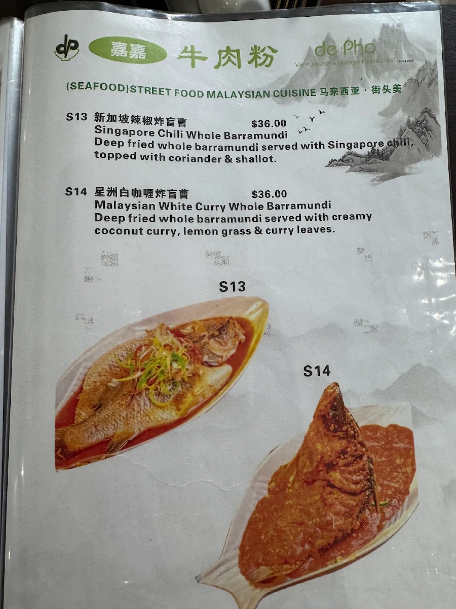 Menu, De Pho
