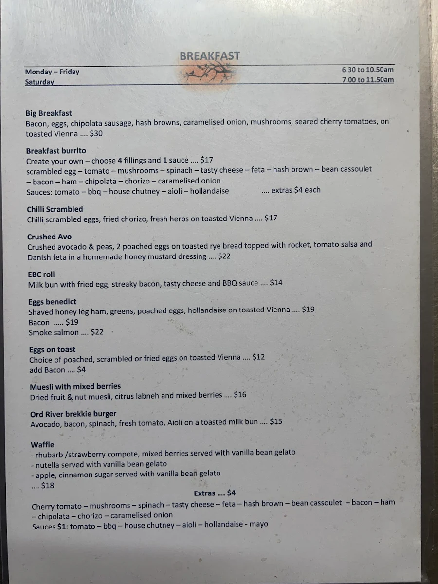 Menu, Wild Mango Cafe