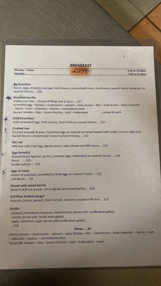 Menu, Wild Mango Cafe