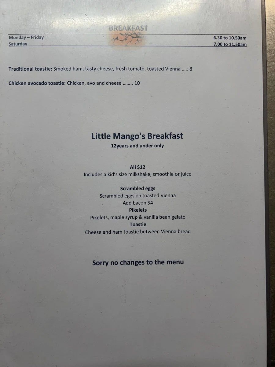 Menu, Wild Mango Cafe