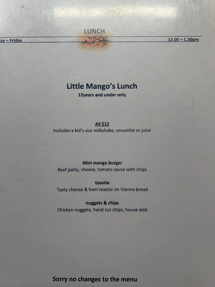 Menu, Wild Mango Cafe