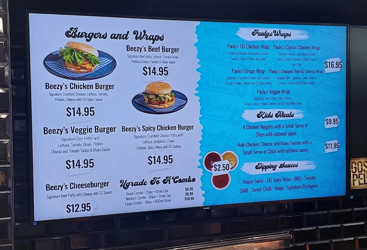 Menu, Pauly's Chicken and Ribs