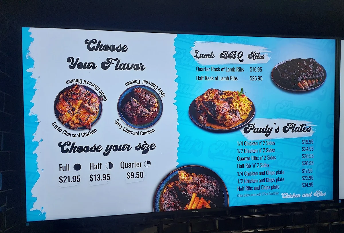 Menu, Pauly's Chicken and Ribs