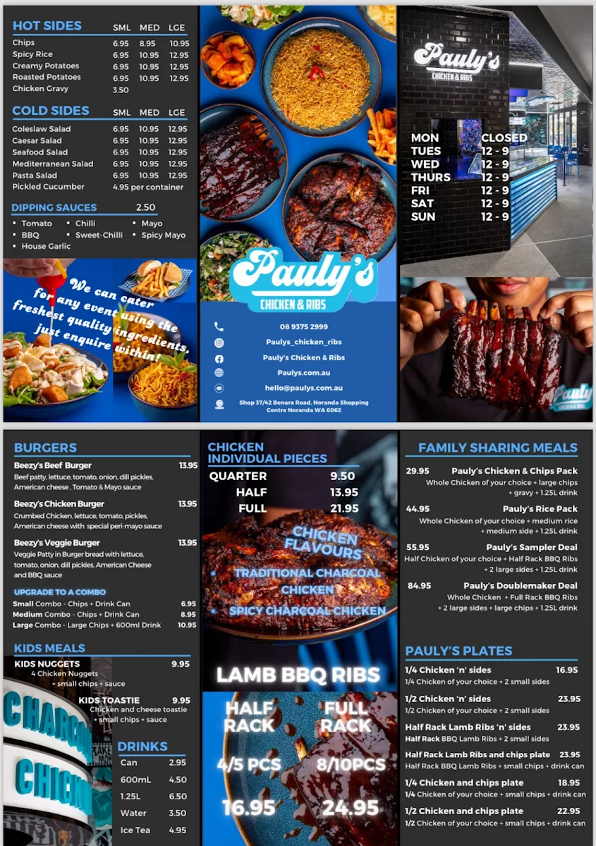 Menu, Pauly's Chicken and Ribs