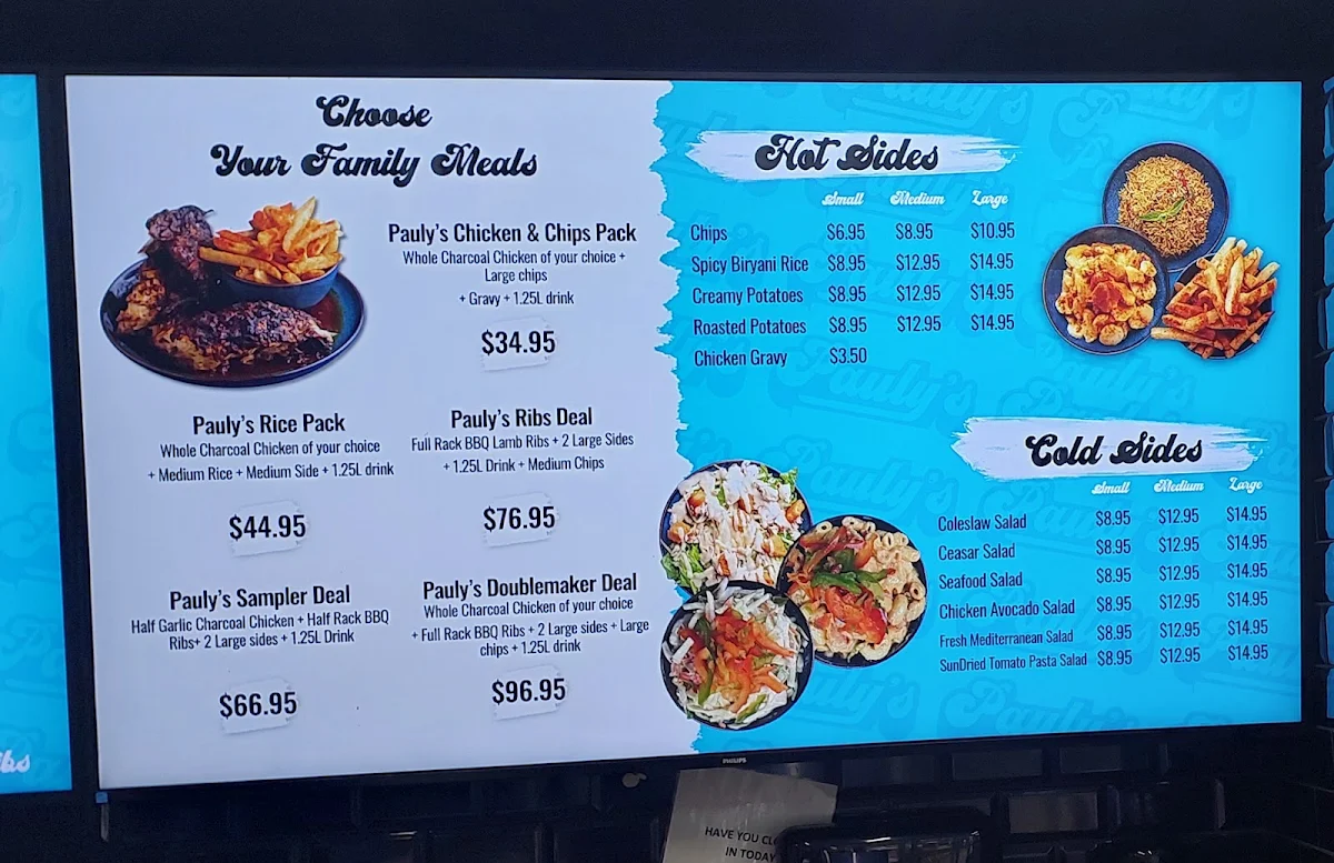 Menu, Pauly's Chicken and Ribs